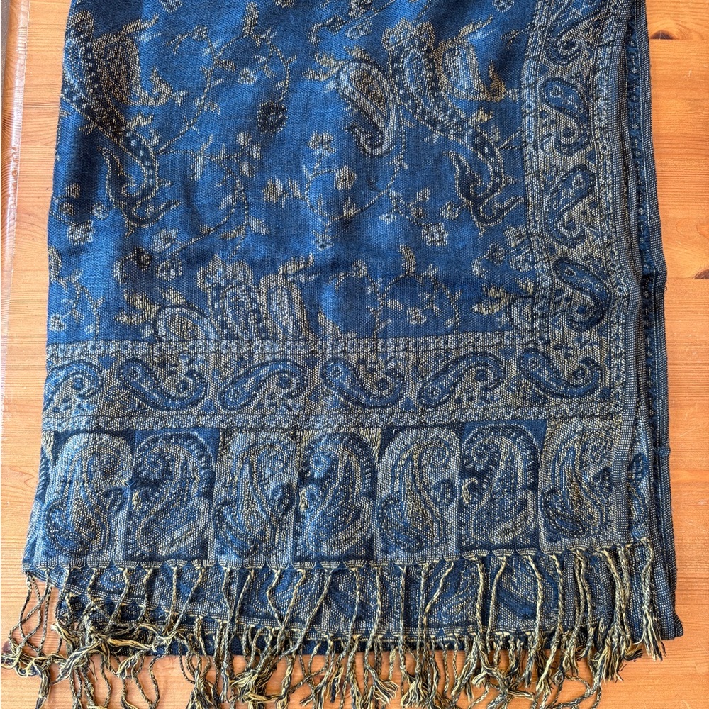 Blue and Gold Paisley Scarf
